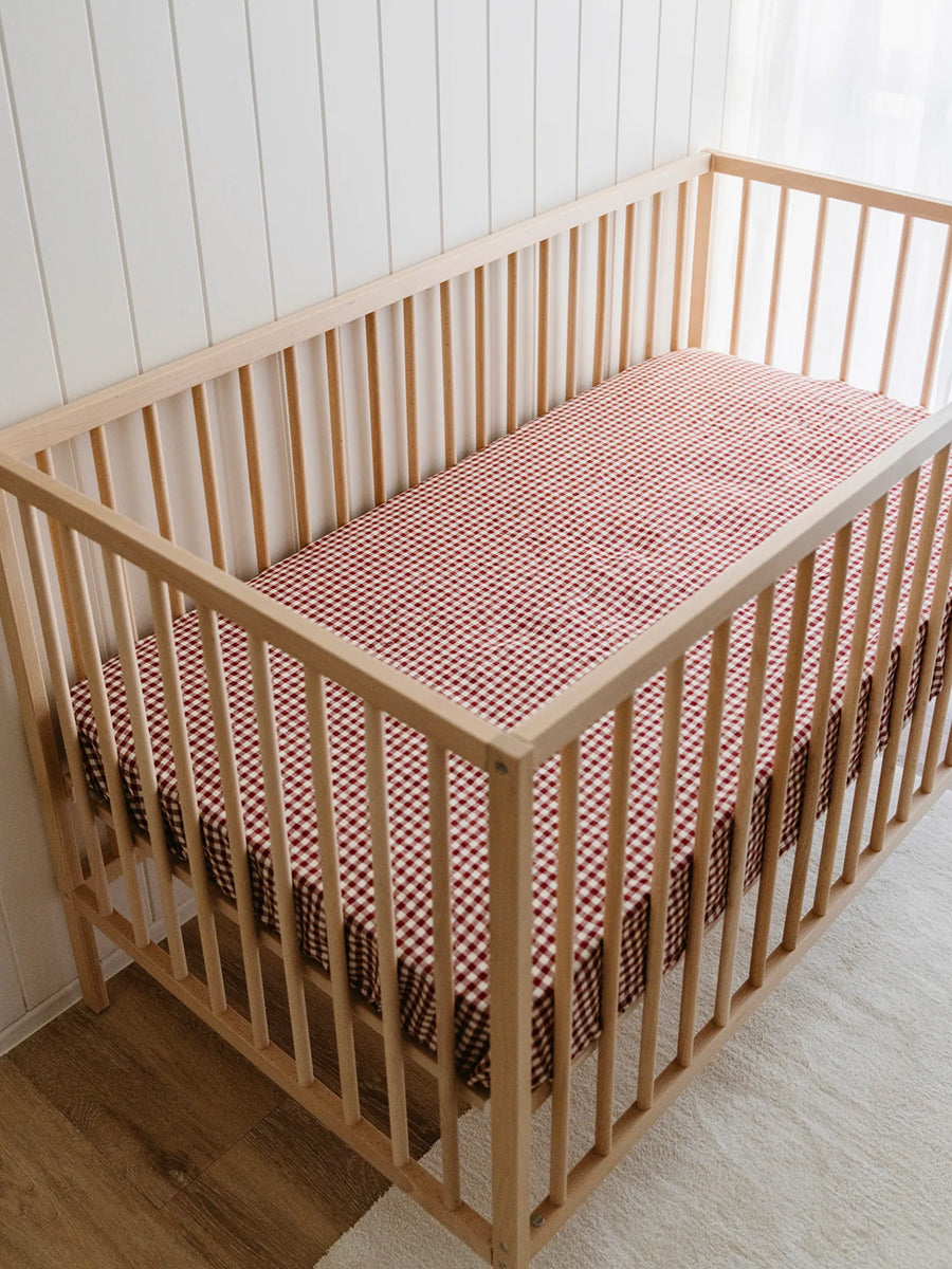 Linen Cot Sheet Mulberry Check