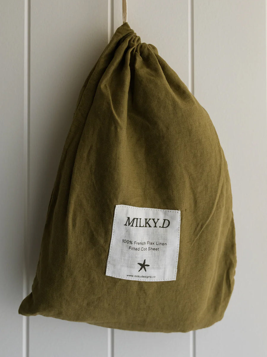 Linen Cot Sheet Olive