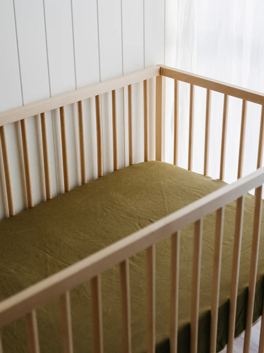 Linen Cot Sheet Olive