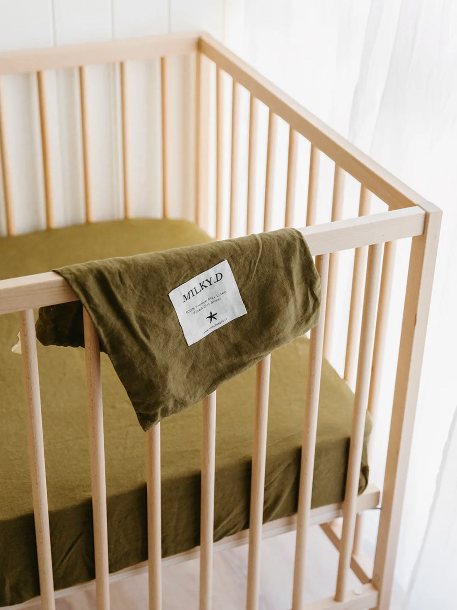 Linen Cot Sheet Olive