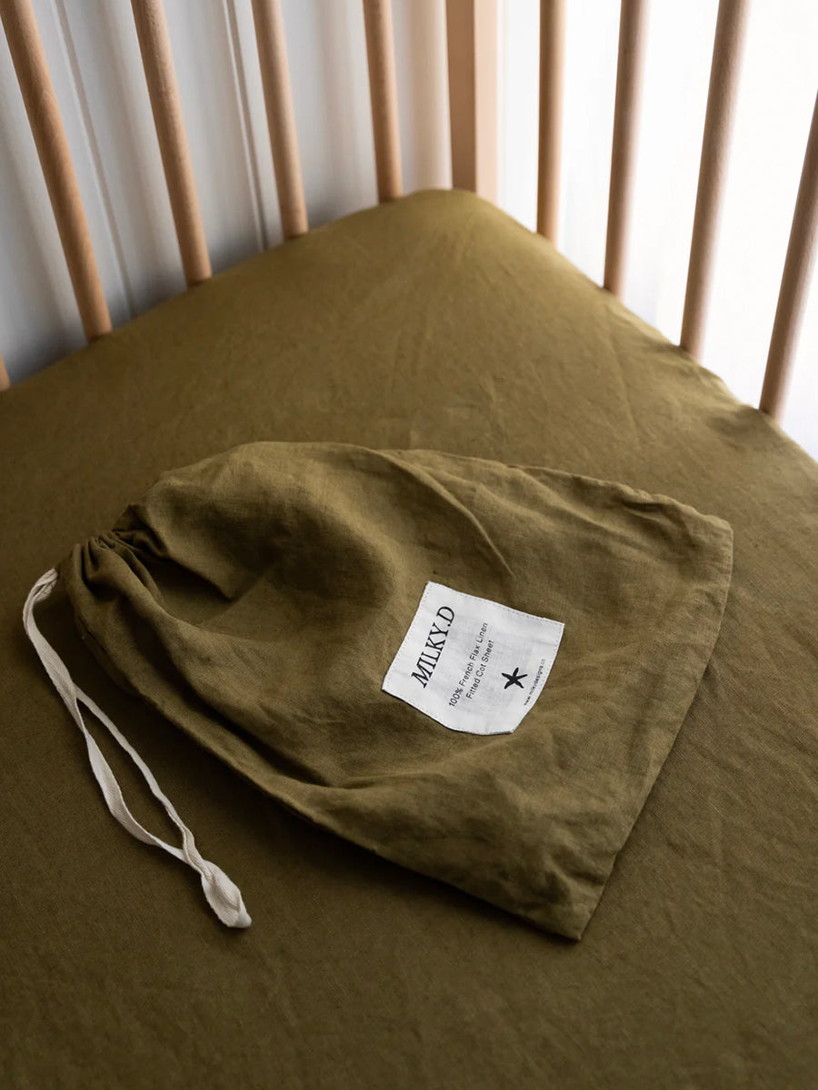 Linen Cot Sheet Olive