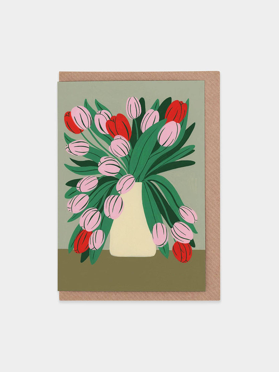 Pink Tulips Greetings Card