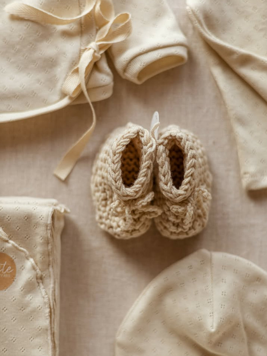 Knitted Baby Booties Oat