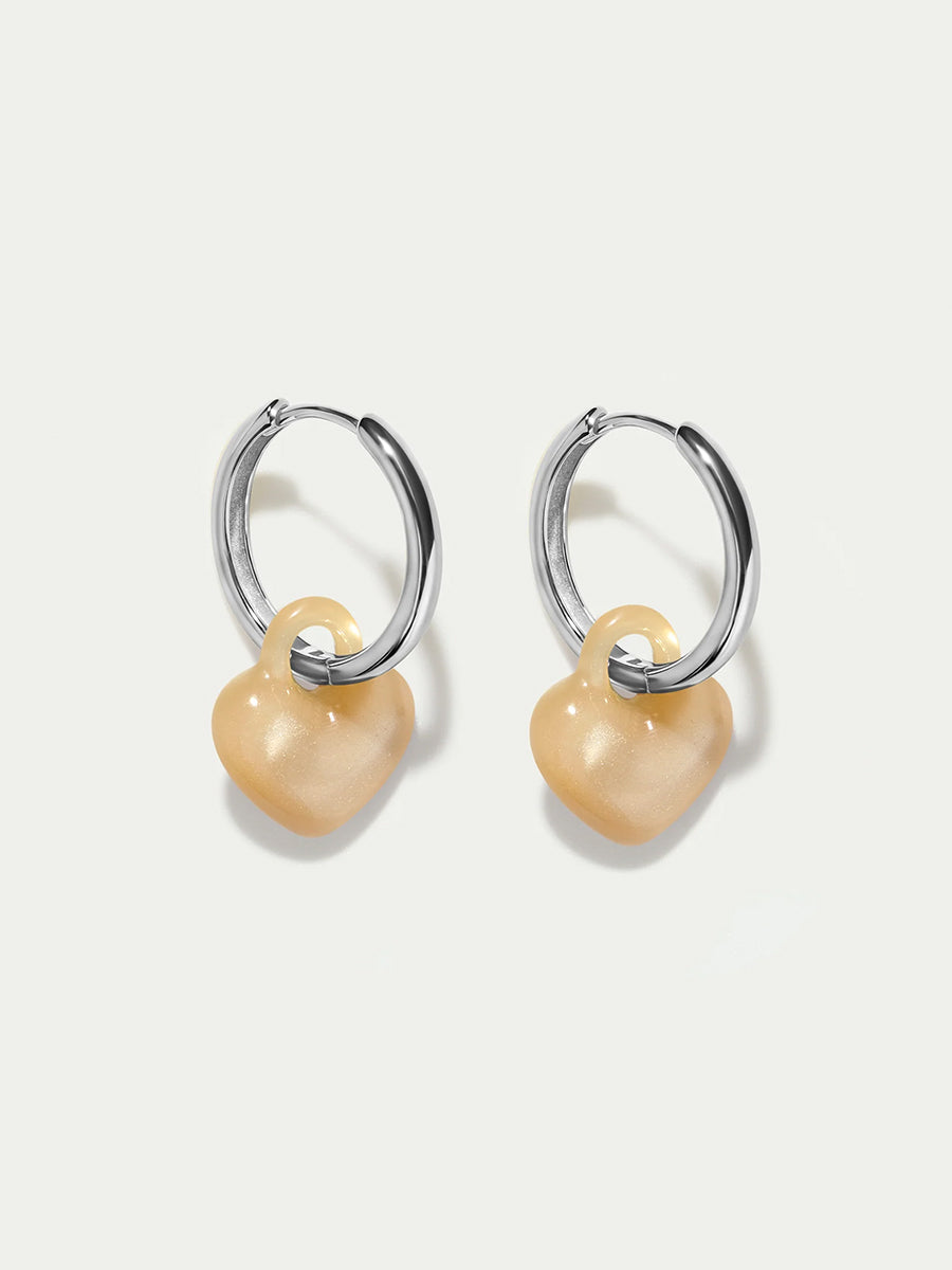 Puffy Heart Earrings Silver