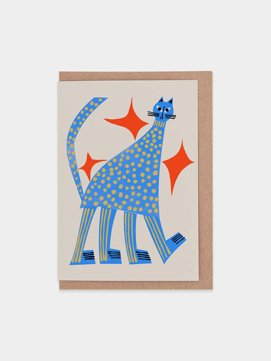 Tall Blue Cat Greeting Card